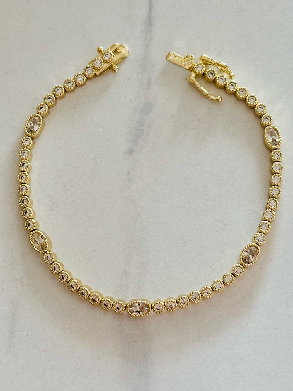 Gold Plated Round and Oval Bezel-Set Cubic Zirconia Tennis Bracelet